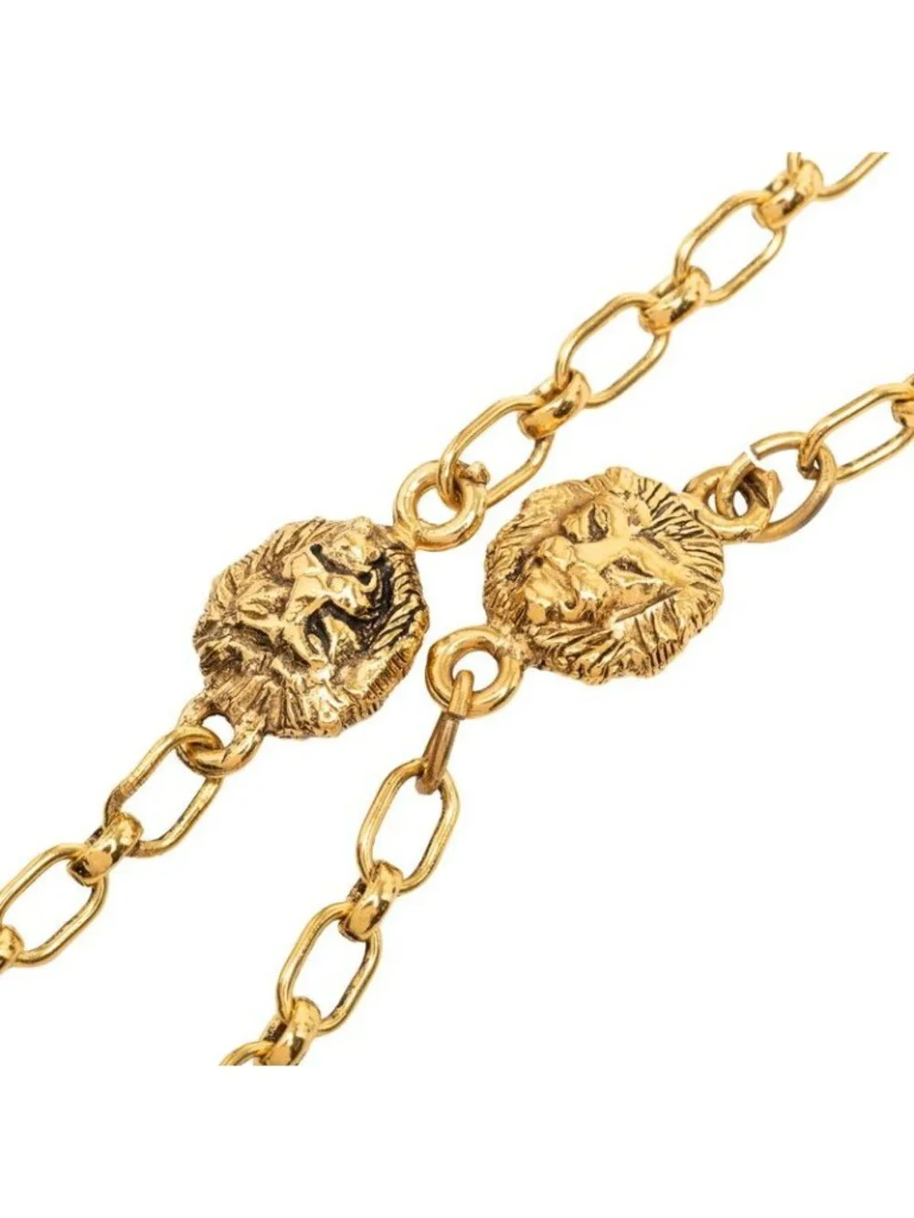 Chanel Lion Motif Long Chain Necklace Gold Plated